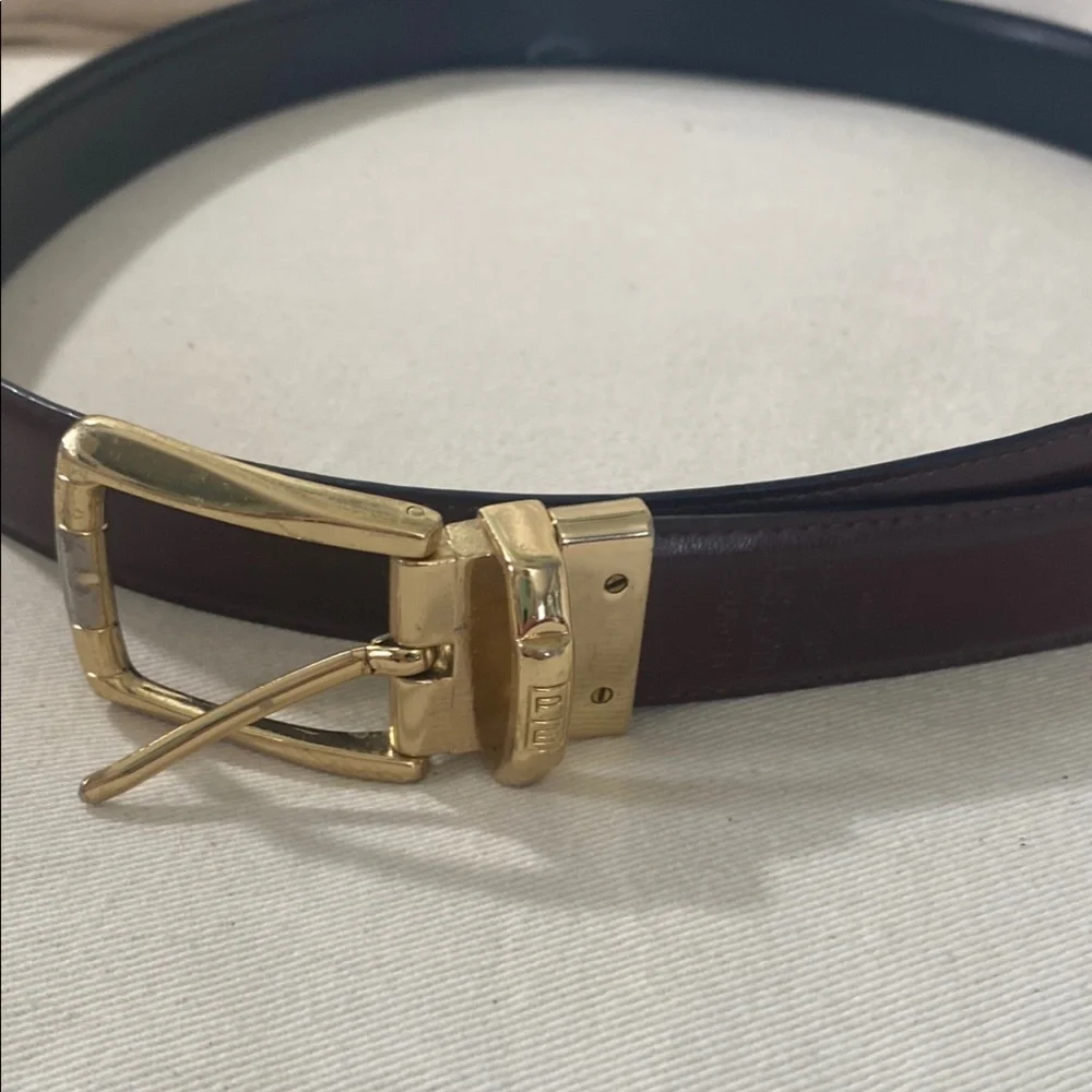 2-in-1 Perry Ellis Black/Brown Leather Belt with Reversible Gold Buckle